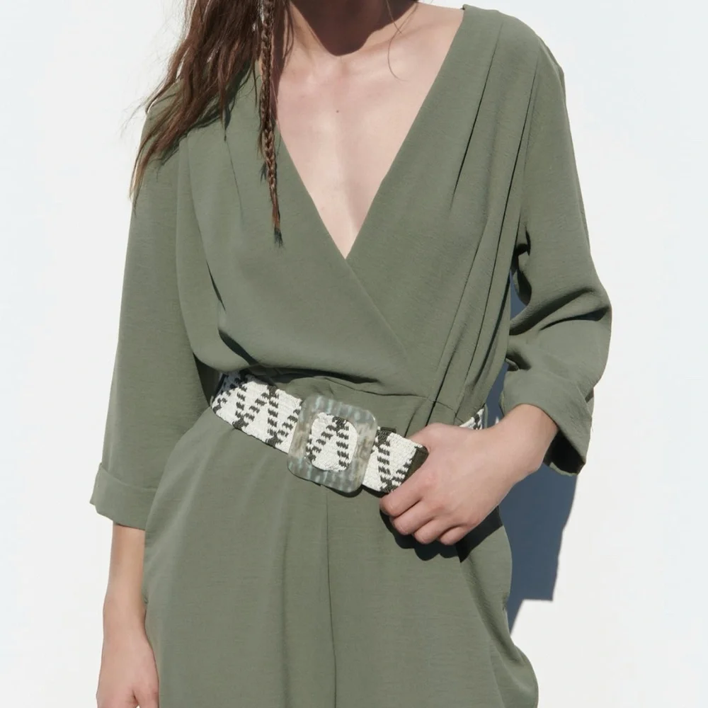 Zara limited edition minimalist linen blend belted jumpsuit